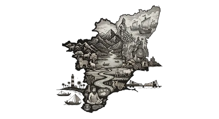 Illustrated map of Tamil Nadu